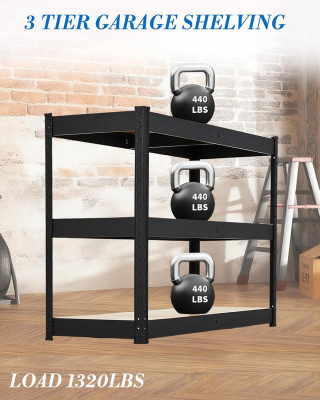 Étagère de rangement robuste 36 po, étagère en métal réglable à 3 niveaux avec capacité de 1320 lb