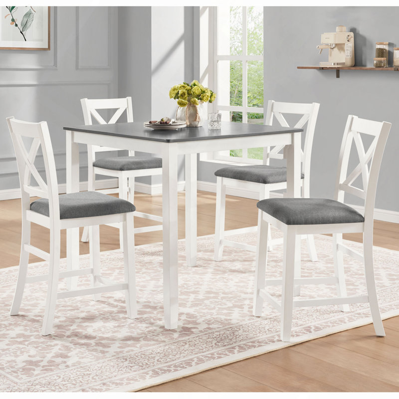 Ensemble de table de salle à manger 5 pièces à hauteur de comptoir avec 4 chaises, ensemble de table de salle à manger en bois classique pour 4 personnes, ensemble de table de salle à manger moderne et simple pour 4 personnes