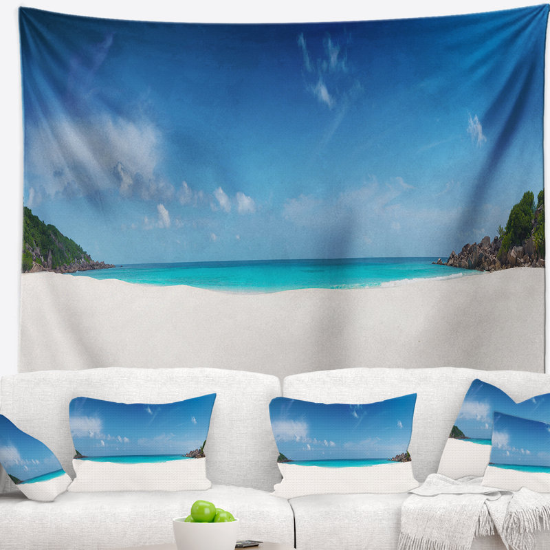 Tapisserie island anse beach la digue island seascape petite, H 32 po x l 39 po