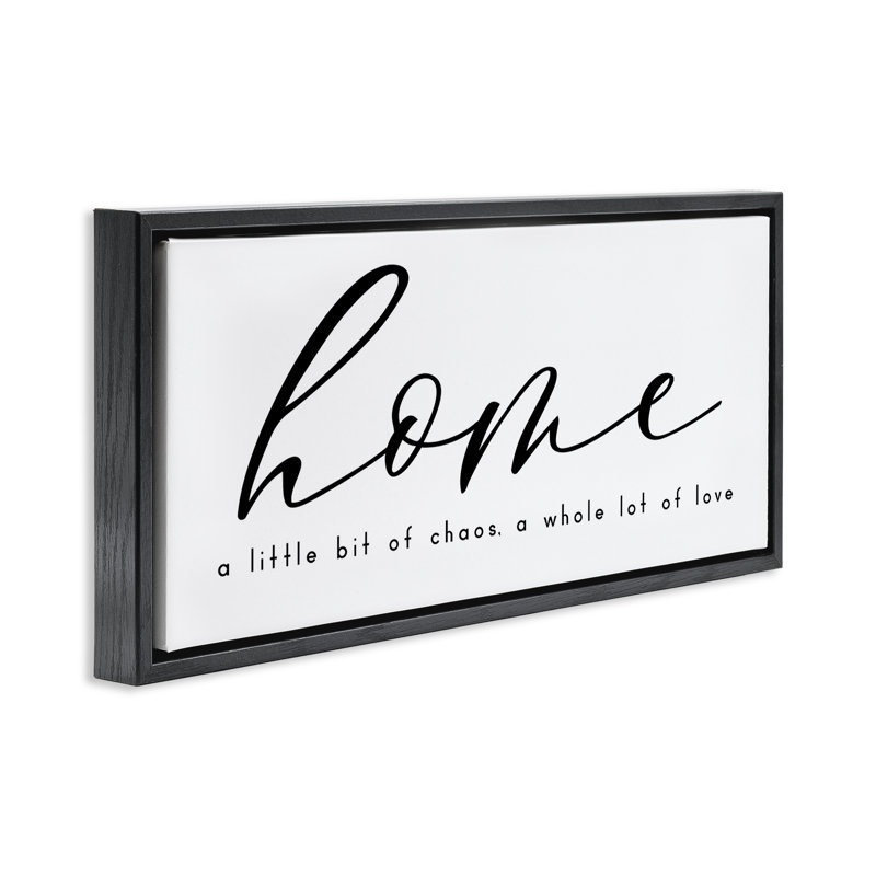 Chaos & Love Phrase Black Framed Floater Canvas Wall Art by Anna Quach, Jet Black Floater Frame, 11" H x 25" W