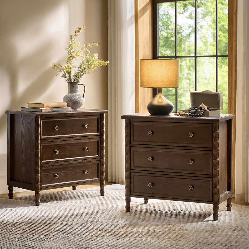 Lucious 3-Drawer Transitional 28''W Curved End Table with Charging Station and Easy Assembly , Walnut