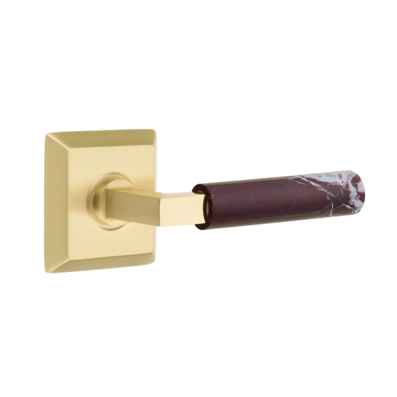 Ensemble de leviers de passage Emtek Select avec rosette Quincy et tige carrée en L, levier en marbre Rosso Levanto (CF)