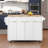 Velis 55.5" Fluted Kitchen Island With Drop Leaf, Rolling Island Table With Faux Marble Top, Power Outlet, And Spice Rack For Kitchen, Dining Room-383934705