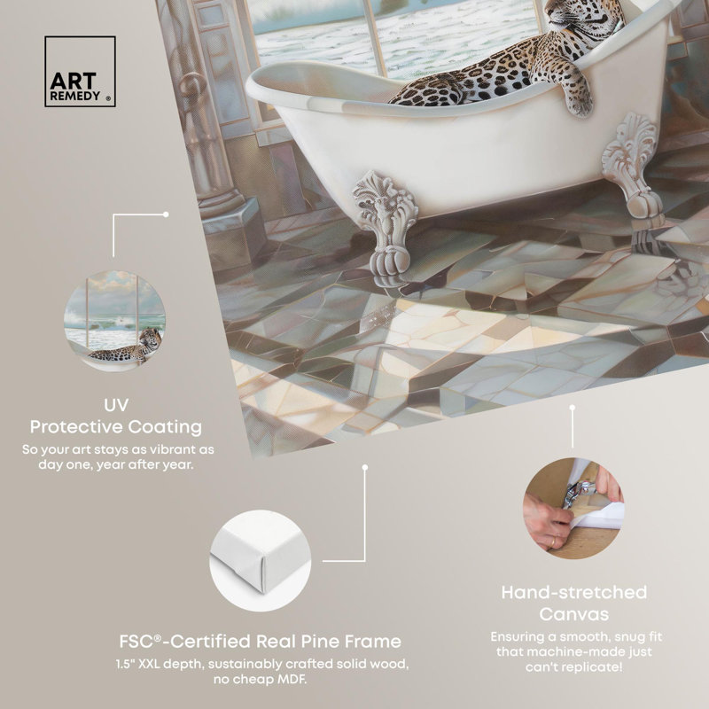Jaguar in Bathtub Coastal Glam Wrapped Canvas Art