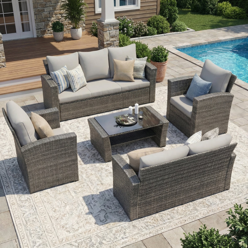 Netherside 7-Person Patio Furniture Set With Cushions, Gray
