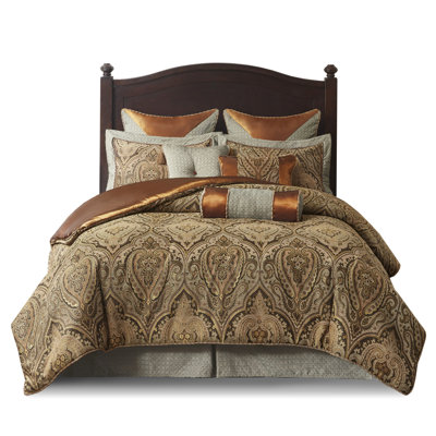 9 Comforter , Medallion Style, Oversized Comforter, Includes Shams, Euro 3 Decorative Pillows, Bed Skirt All Over Medallion, Rich & Oversized, With Ad