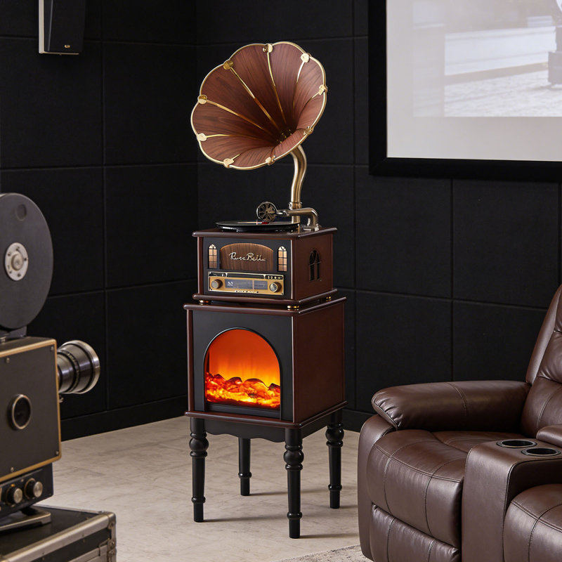 18.11"Ash retro Brown Record Player with Bluetooth Speaker Integrated Phonograph and CD Playback