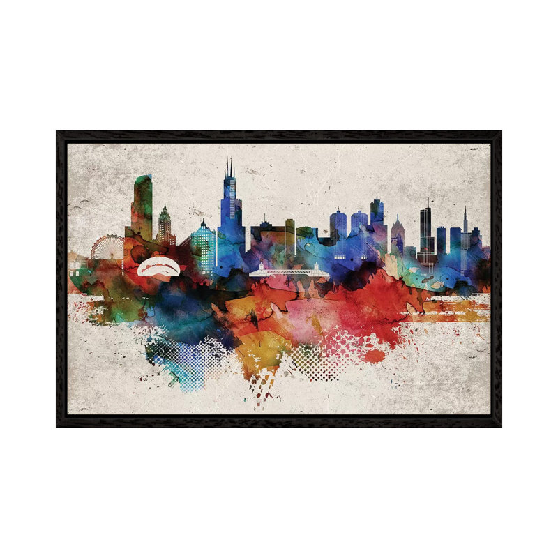 Chicago Abstract - Print on Canvas, 101.6 cm H x 66.04 cm W, Black Framed