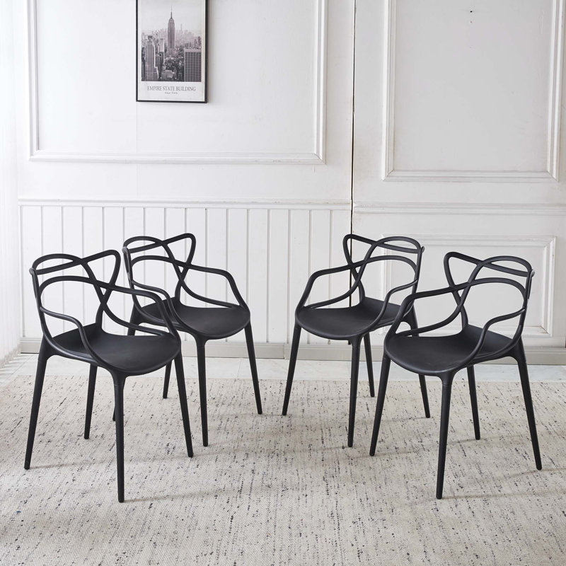 Ensemble de 4 chaises contemporaines transparentes pour la maison et le bureau, Noir