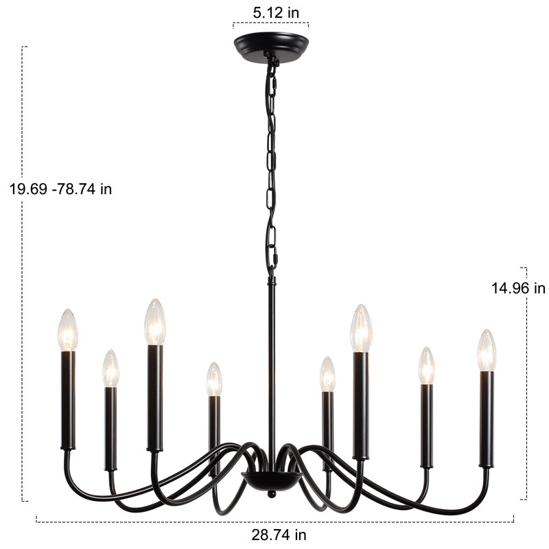 Lustre classique / traditionnel à 8 lumières Brandia, Noir mat