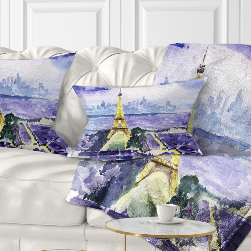 Coussin Paris Eiffel Toweron sur fond bleu - impression de paysage urbain, Rectangulaire, 12 po x 20 po