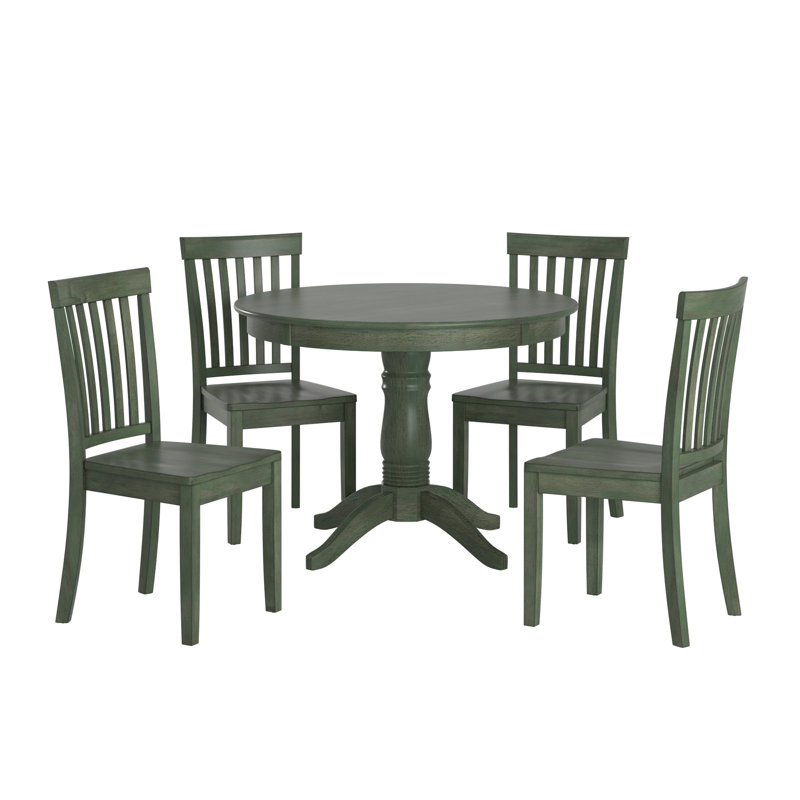 Phillipston 4-Person Solid Wood Pedestal Dining Set, Antique Sage
