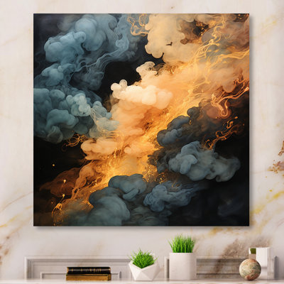 Grey And Orange Polar Radiance Smoke II - Abstract Metal Wall Art Print