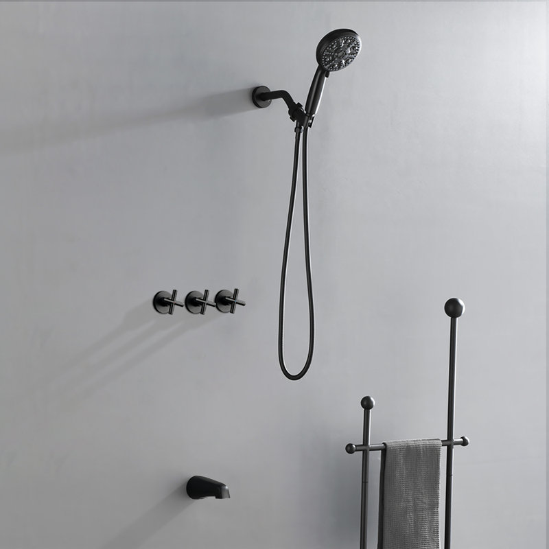 Ensemble de robinet de douche à 3 poignées avec douche à main 10 jets Ensemble de douche à main 4,7 pouces Système de douche mural avec douchette de baignoire Ensemble de garniture de baignoire et de douche