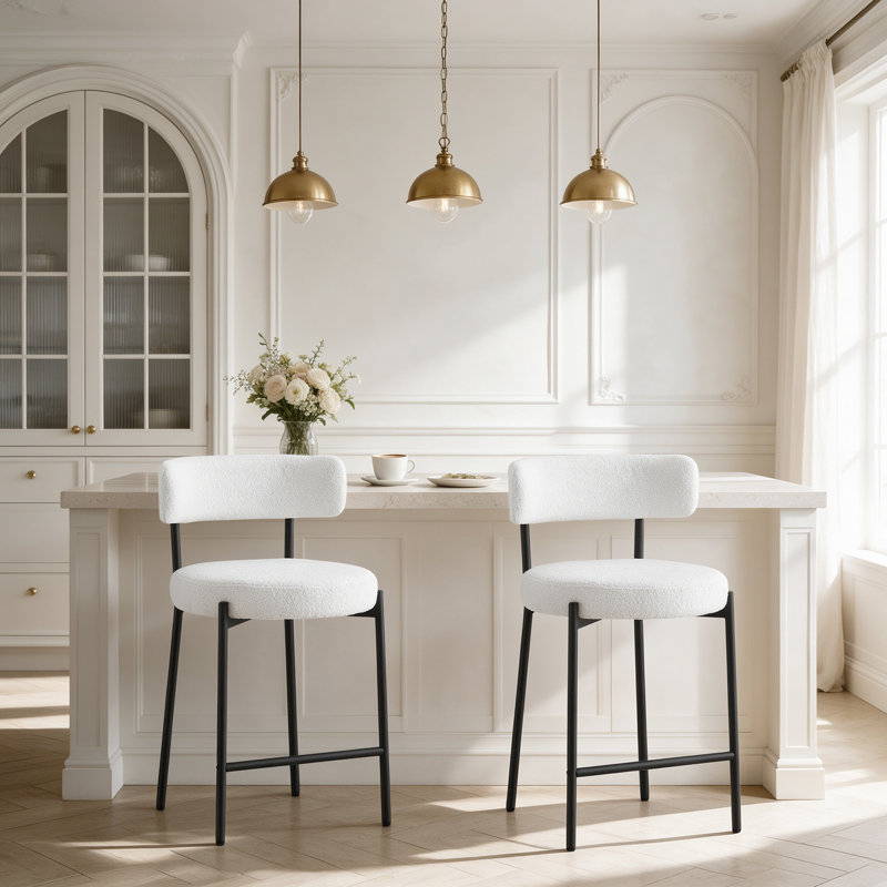 Tabouret 34,25 "H 34,25" avec dossier courbé, Teddy blanc pur