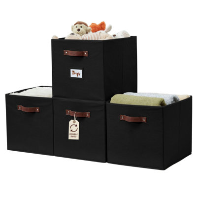 Paniers de rangement DECOMOMO, bacs de rangement 13 x 15 x 13 avec étiquettes pour organiser les tablettes Kallax (Kallax / 4 pièces, noir)