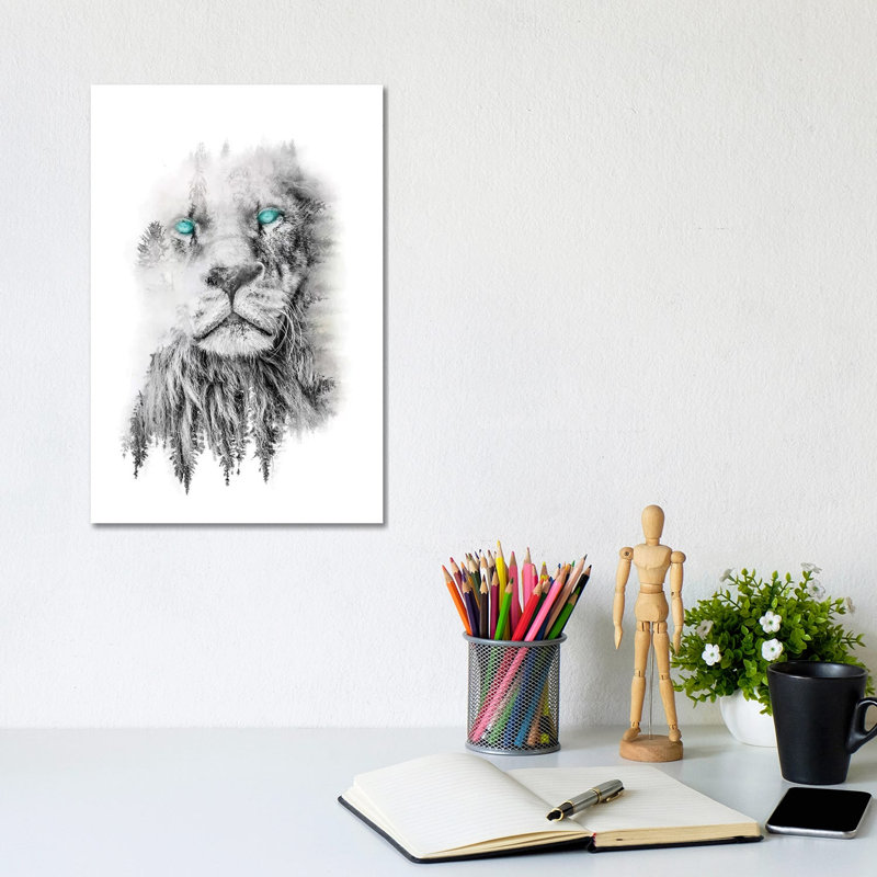 Whiteout Lion by Paul Haag - Wrapped Canvas Print, 30.48cm H x 20.32cm W x 1.91cm D