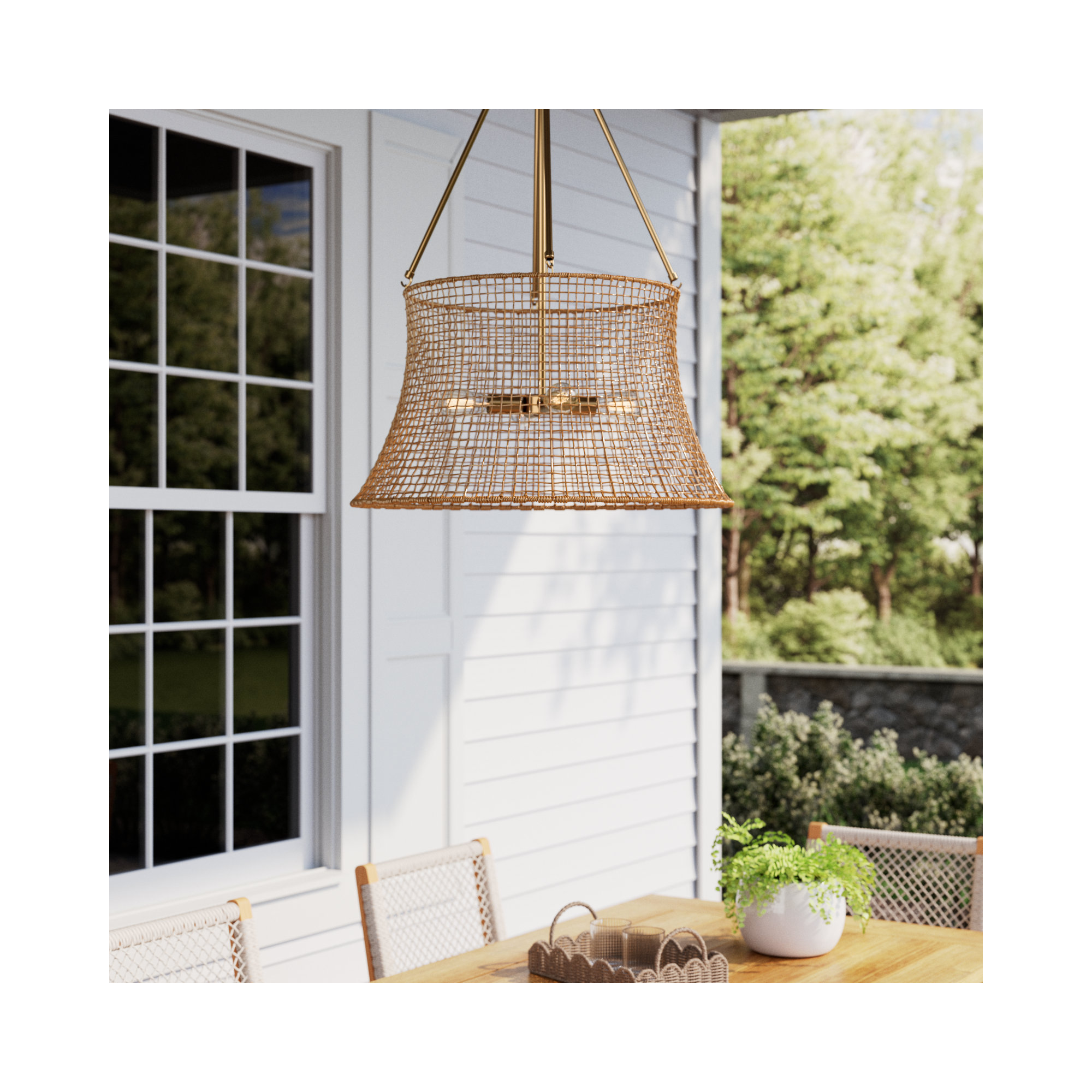 Outdoor Metal Chandelier, Burnished Brass