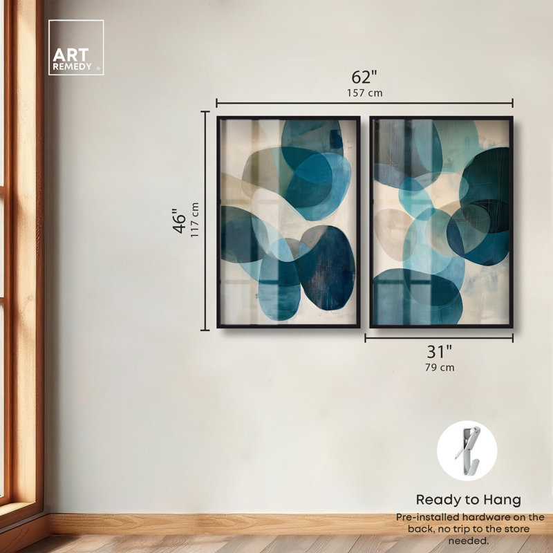 Terra Bound Diptych Shadowbox Print Blue Abstract Wall Art Set by Art Remedy, Black Frame, 10 x 15, H 46 po x l 31 po