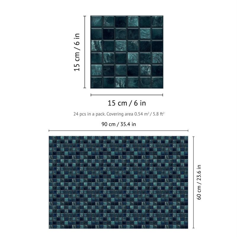 Carrelage mosaïque auto-adhésif en aluminium 35 po x 24 po, Turquoise / noir