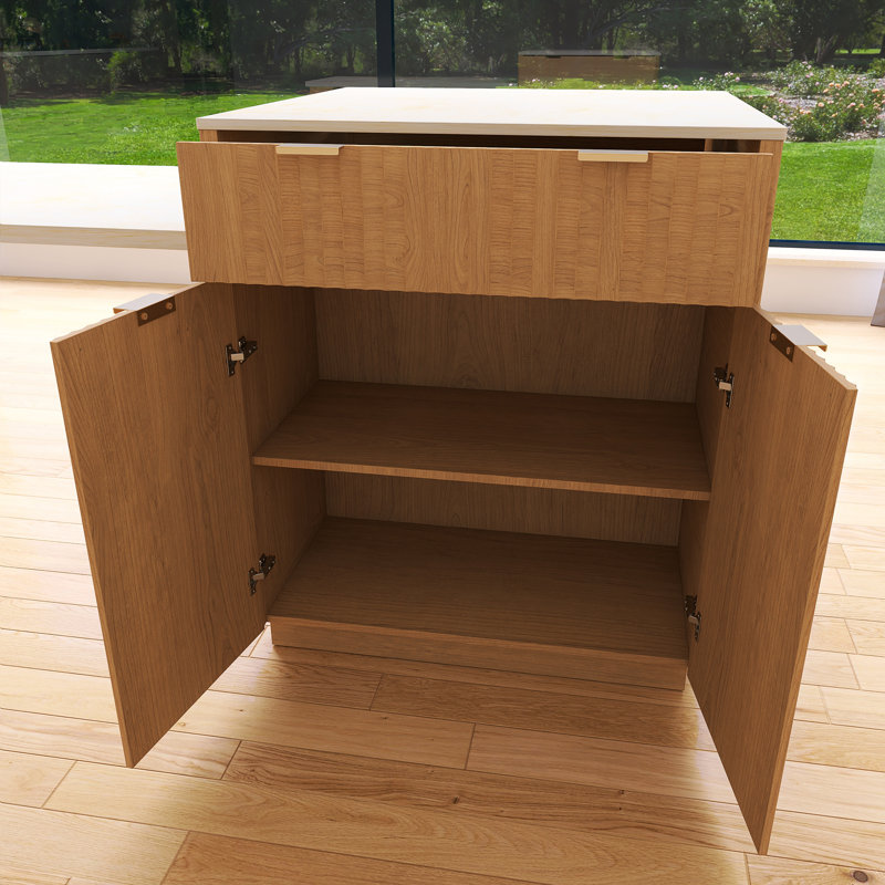 Îlot de cuisine 82,6 po avec table de salle à manger extensible, prise de courant et 2 tiroirs, Natural