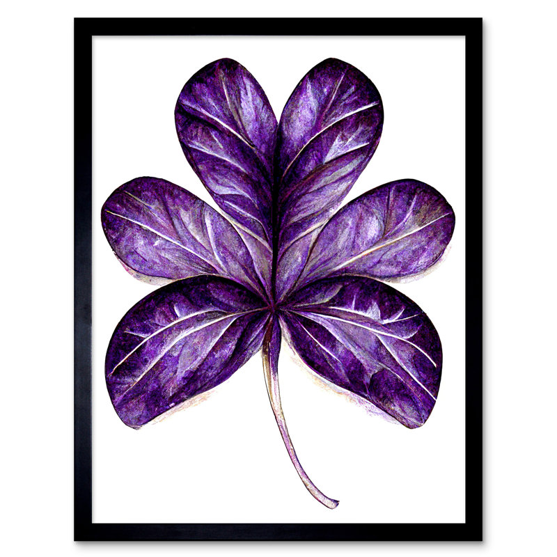 Purple on White Six Clover Simple Leaf 1 Piece Single Picture Frame Wall Art