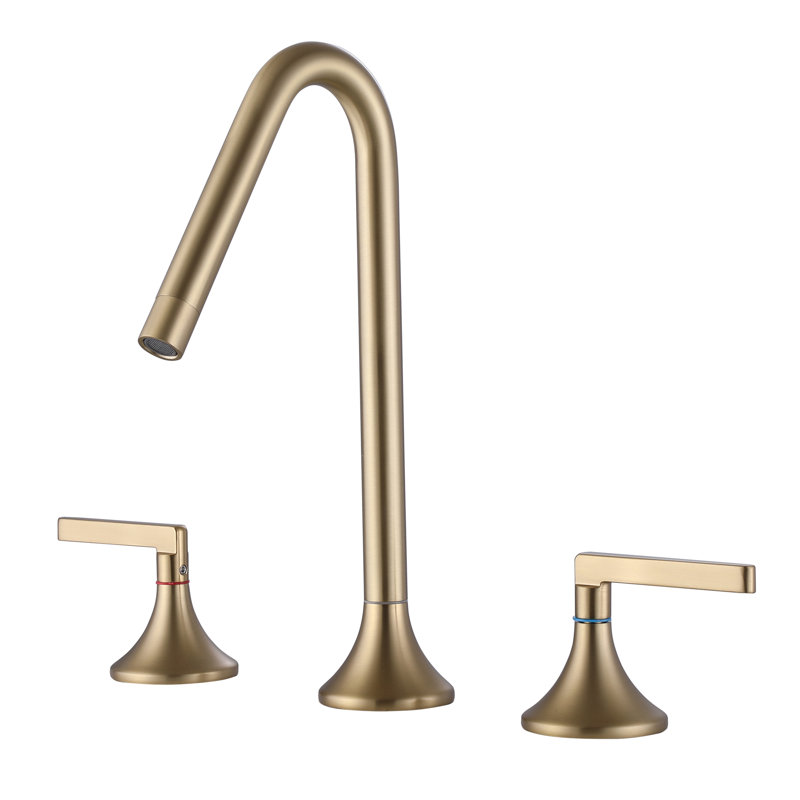 11.14" Widespread 2-Handle Bathroom Sink Faucet, Solid Brass Bathroom Vanity Faucet 3 Holes Basin Mixer Faucets, Brushed Gold
