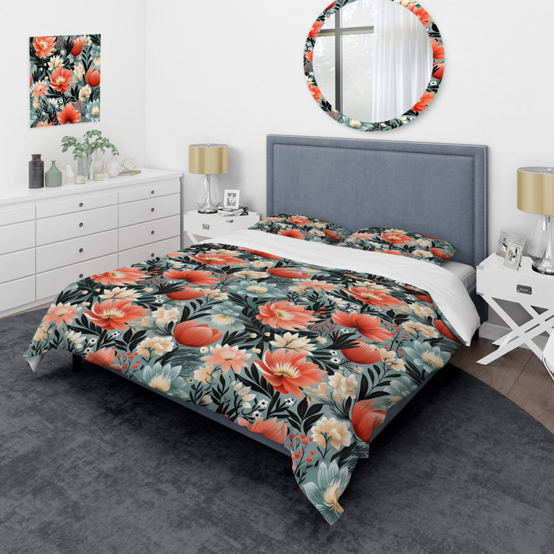 Literie multicolore à motif floral tribal II, Housse de couette pour très grand lit et 2 très