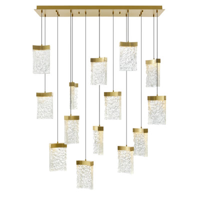 Integrated LED 48" Brass Modern Chandelier with Handmade Textured Glass for Dining Room Foyer Bedroom Living Room