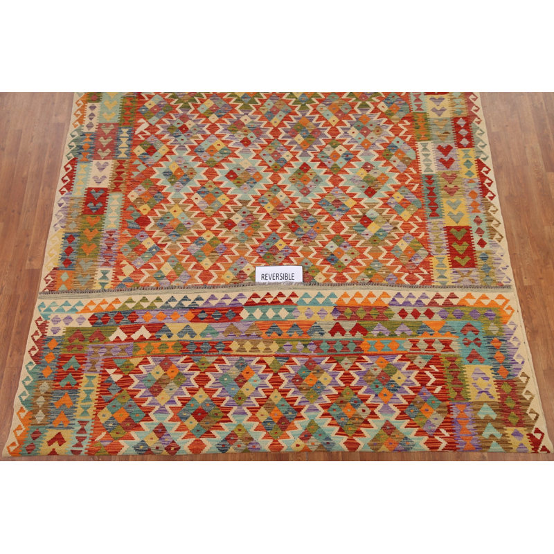 Tapis géométrique en laine Kilim 8 x 12