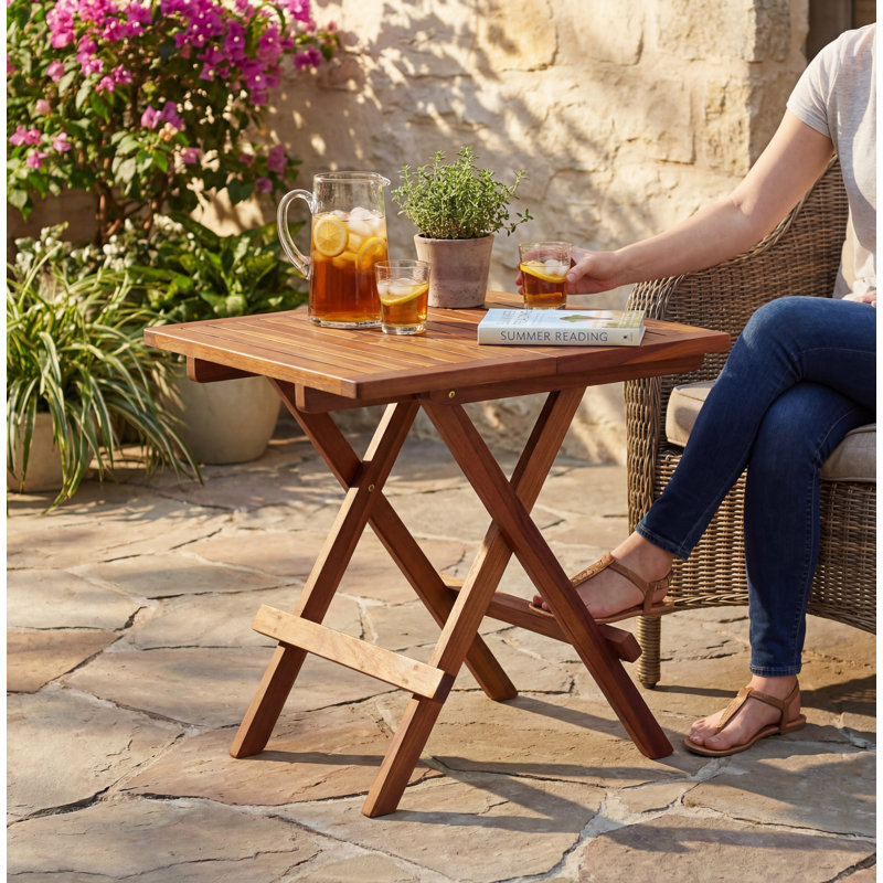 Folding Teak Small Table, Oiled Finish