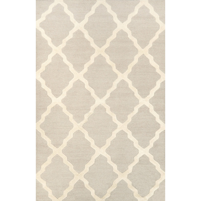 Tapis brun clair en laine tissé à plat à la main à motif géométrique Zanuck, Rectangle 8 pi 6 po x 11 pi 6 po