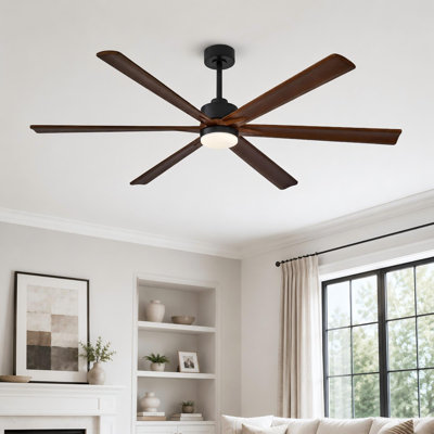 70" Ceiling Fan with Light, 6 Solid Wood Blades