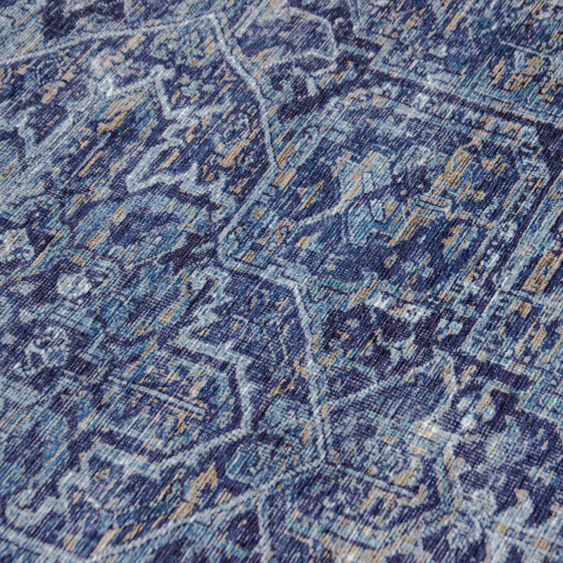 Tapis bleu Samiur Lyle, Rectangle 7 pi 6 po x 9 pi 6 po, Bleu
