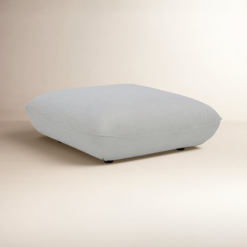 Douglass Upholstered Ottoman, White Basketweave
