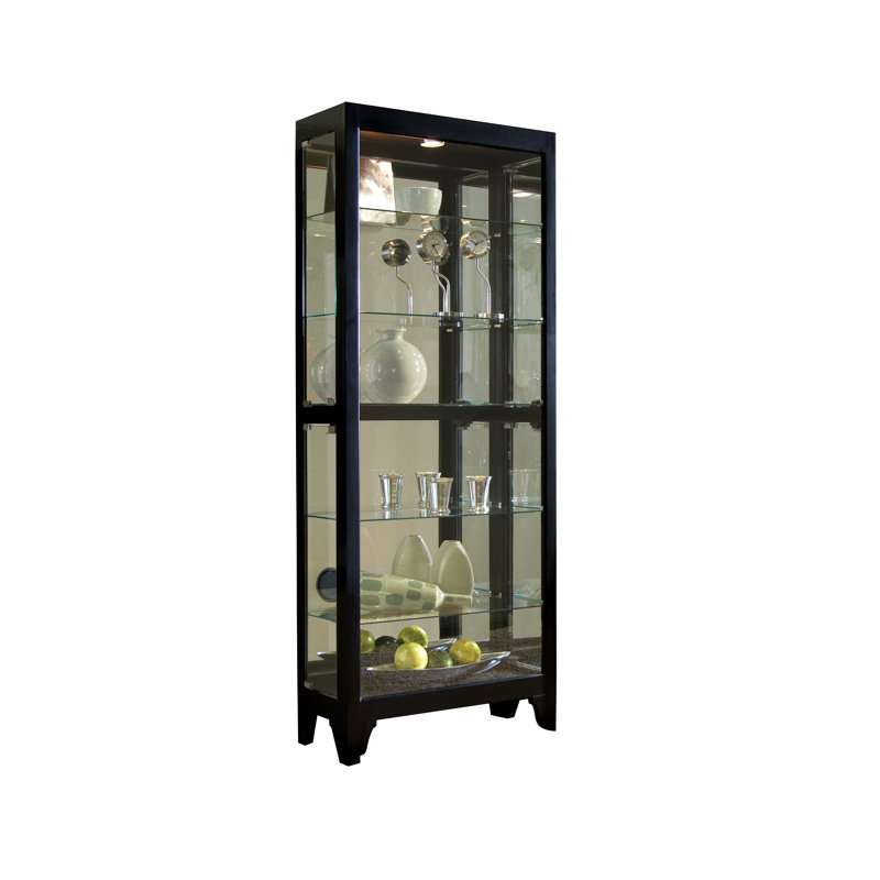 Traditional Black Satin Lighted Curio Cabinet with Adjustable Shelves
