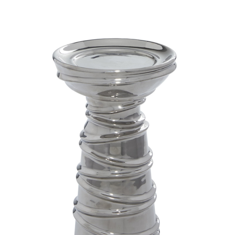 Elegant Silver Ceramic Candlestick Trio, Set of 3