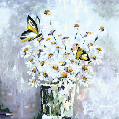 Daisies And Butterflies - Wrapped Canvas Painting