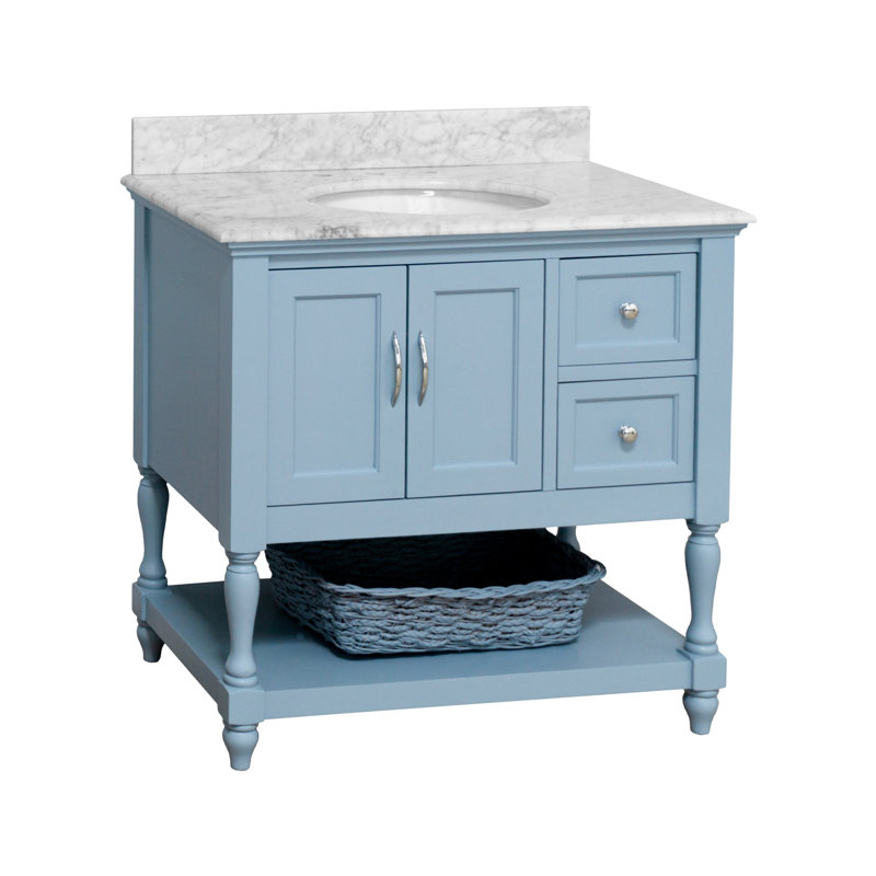 Ensemble de meuble-lavabo simple 36 po Hampton, Bleu poudre, Marbre de Carrare