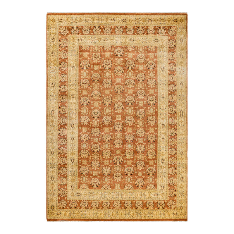 Tapis brun / beige noué à la main de conception unique et unique 6 pi 2 po x 8 pi 10 po Oakhur