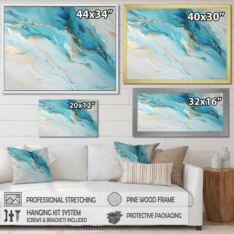 Bleu sarcelle et or, charme de glacier, art sur toile Glacier, H 34 po x l 44 po x P 1,5 po, Toile tendue