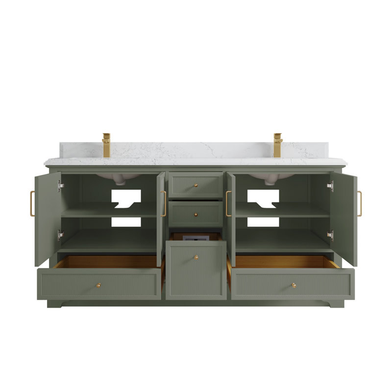 Meuble-lavabo double avec plateau Alys 72 (option boutons), Empira