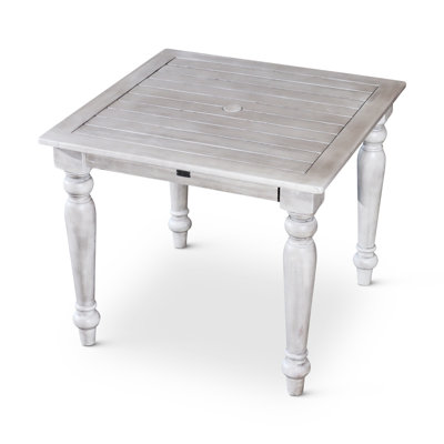 Table de salle à manger carrée en gris argenté, conçue pour résister aux éléments extérieurs de la table en bois massif, couleur grise, mobilier