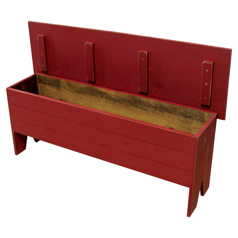 Banc de rangement en bois massif Kalki, Vieux rouge, H 18,5 po x l 48 po x P 14,5 po