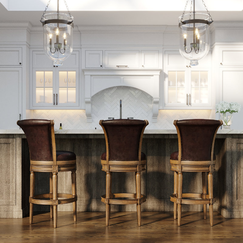 Maven Lane Pullman Counter Stool in Reclaimed Oak Finish w/ Ronan Stone Vegan Leather