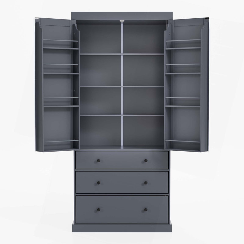 Armoire de cuisine 77 pouces Farmhouse, grande armoire de rangement autoportante avec 3 tablettes réglables, 8 tablettes de porte, 3 tiroirs pour la cuisine, la salle à manger