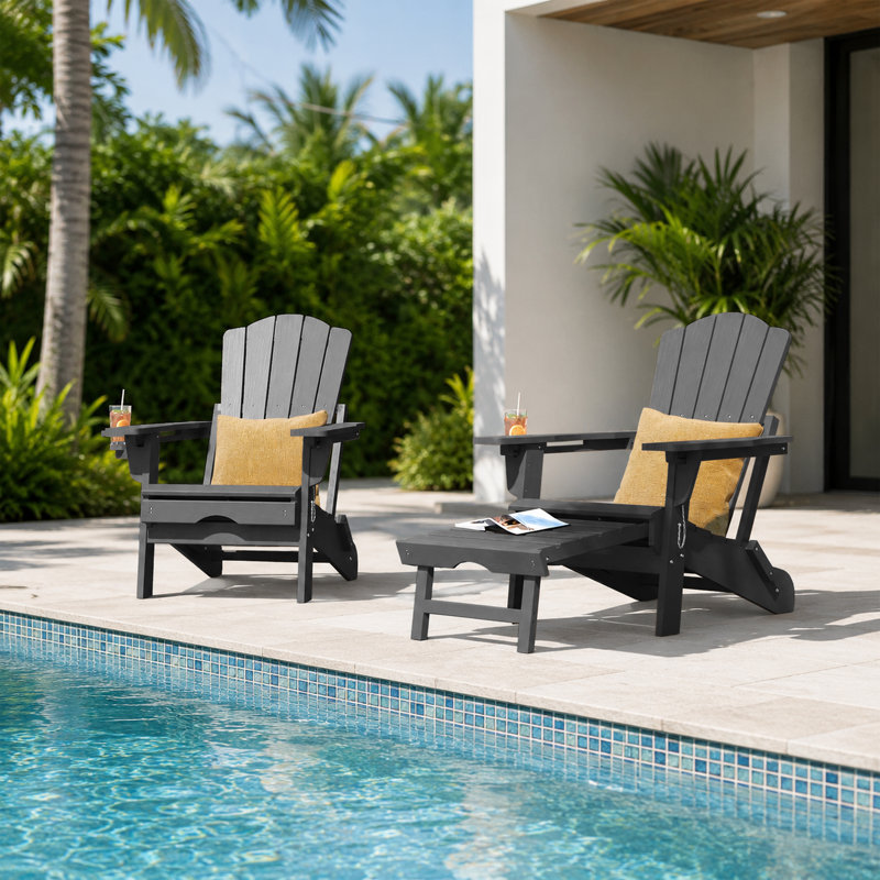 Dareona Pakkdiarie Folding Adirondack Chair with Cup Holder,HDPE Outdoor Chair with Comfort Ergonomic Seat for Patios,Lawn,Garden, Backyard Use