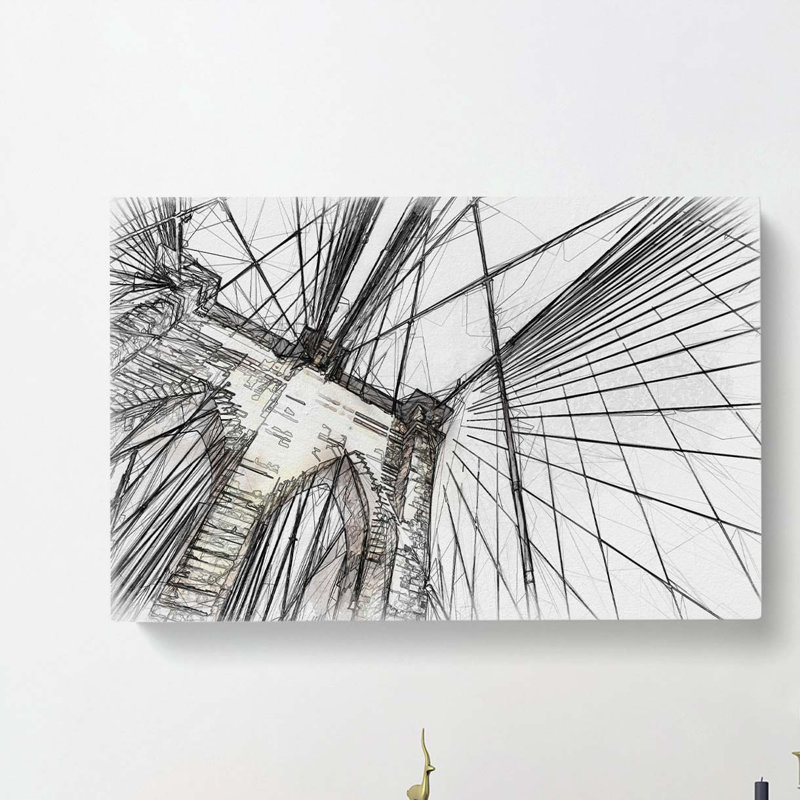 The Brooklyn Bridge in New York City in Abstract - Wrapped Canvas Drawing - Wrapped Canvas, 60cm H x 91cm W x 3cm D
