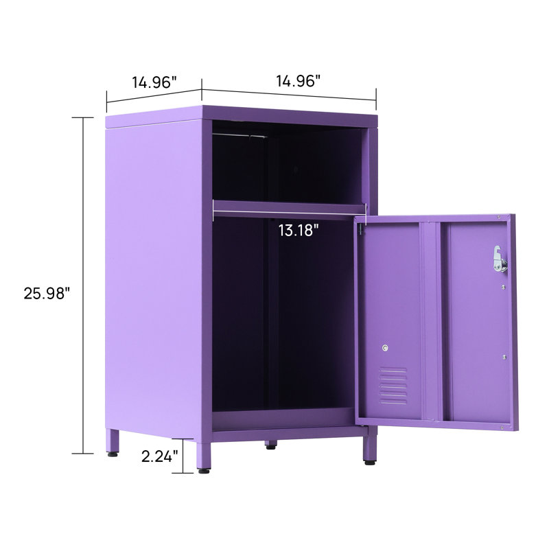 Armoire de rangement de table de chevet en métal de 26 po de haut avec verrou Katorra, Mauve