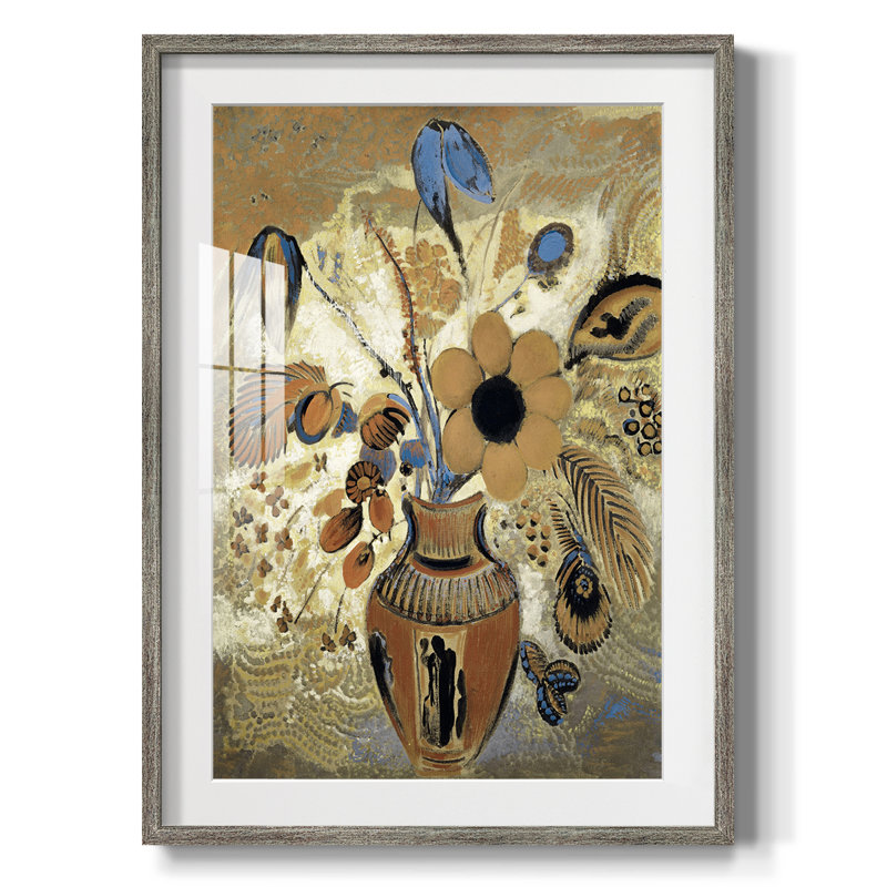 Vintage Floral Print CCCLVIII -Framed Print, Distressed Silver